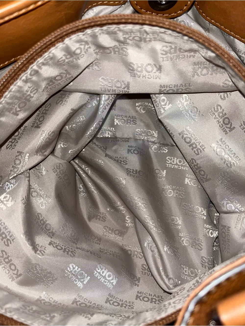 Michael Kors Cognac Leather Shoulder Bag with MK Logo Charm